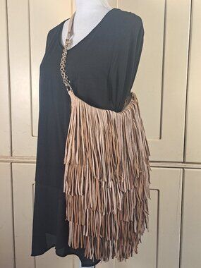 Lost & Found Tan Fringe Genuine Leather Shoulder Boho Gold Chain Handbag